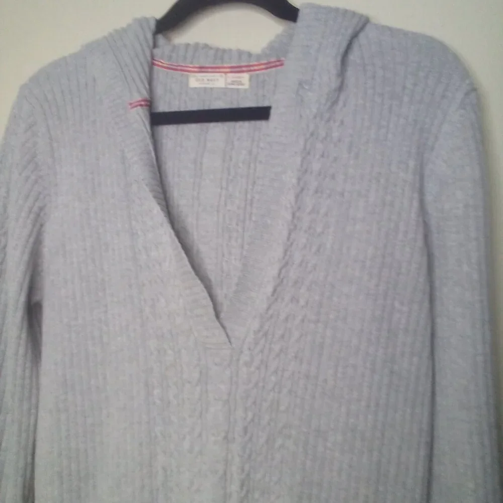 Old Navy Sweater Pullover XL Women Hood V-Neck Textured Gray